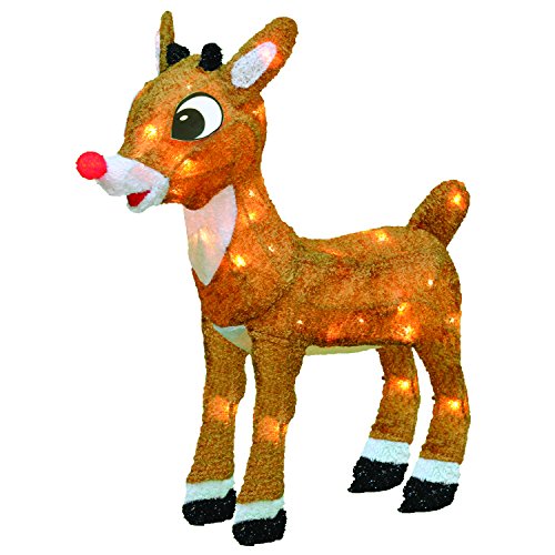 Product Cover ProductWorks 18-Inch Pre-Lit 3D Rudolph with Bright Red Flashing Nose Christmas Yard Art, 35 Lights