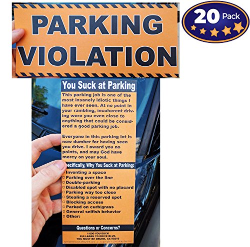 Product Cover Full-Size Fake Parking Ticket by Witty Yeti 20 Pack. Both Realistic & Hilarious. Punish the Idiots Who Park Like Aholes. Hilarious Prank, Gag Gift & Stocking Stuffer. Its Time for Justice!