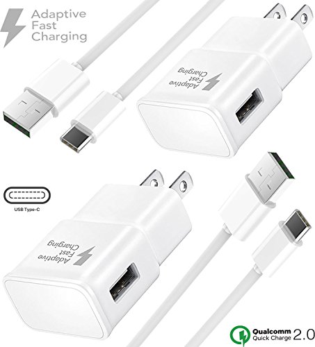 Product Cover Boxgear Adaptive Fast Wall Charger Adapter USB-C Cable Set (2-Pack) for Samsung Note 10, Note 10+, Galaxy S10, S10 Plus, S10e, S9, S9 Plus 2X Fast Charging Adapter and 2X Type-C Cable (4-Ft), White