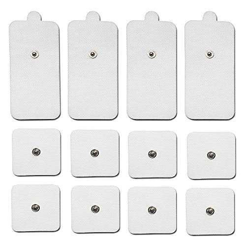Product Cover WillHealth TENS Unit Electrodes Pads -12 Piece Snap Electrode Pads for TENS/EMS Digital Therapy Machine Muscle Stimulator Pain Relief Massager - 8X 2 Square + 4X 2