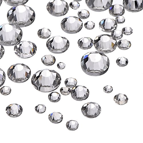 Product Cover Outus 1000 Pieces Clear Flat Back Rhinestones Round Crystal Gems 1.5 mm - 5 mm, 5 Sizes