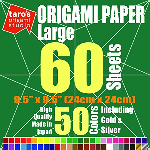 Product Cover [Large 9.5 inch Made in Japan] Taro's Origami Studio Premium Japanese Origami Paper (9.5 inch, 60 Sheets, Single Side 50 Colors Including Gold and Silver)