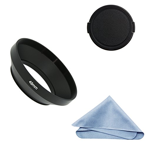 Product Cover SIOTI Camera Wide Angle Metal Lens Hood with Cleaning Cloth and Lens Cap Compatible with Leica/Fuji/Nikon/Canon/Samsung Standard Thread Lens(49mm)