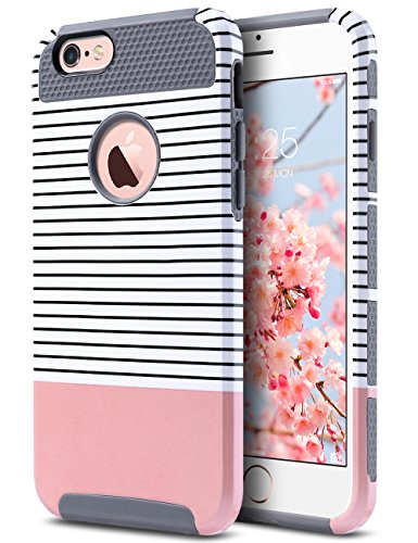 Product Cover ULAK iPhone 6s Case, iPhone 6 Case, Colorful Series Slim Fit Dual Layer Scratch Resistant Hard Back Cover Shock Absorbent TPU Bumper Case for Apple iPhone 6 6s 4.7 inch(Grey+Pink+Minimal Stripes)