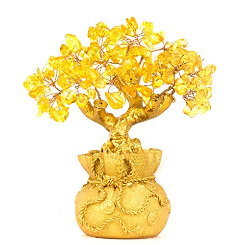 Product Cover BWINKA Feng Shui Natural Citrine Gem Yellow Crystal Money Tree Office Home Table Office for Wealth Luck,Best Gift