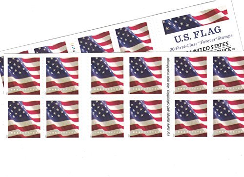 Product Cover USPS Us-Flag-Forever-Stamps-40 US Flag Forever Stamps - 40 Stamps (Two Books of 20) Packaging May Vary, Blue Red White