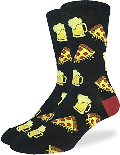 Product Cover Good Luck Sock Men's Pizza & Beer Crew Socks - Black, Adult Shoe Size 7-12