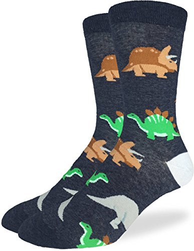 Product Cover Good Luck Sock Men's Jurassic Dinosaur Crew Socks - Black, Adult Shoe Size 7-12