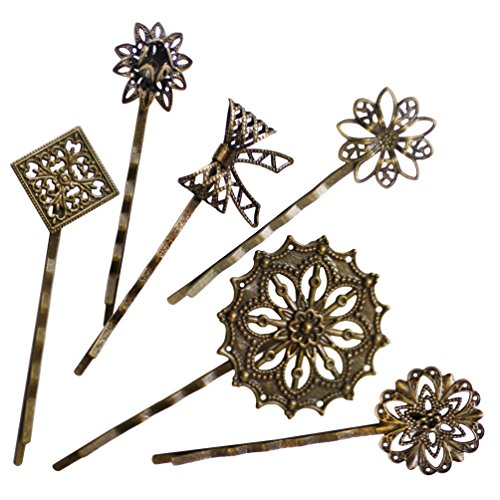 Product Cover 6 Retro Vintage Metal Hair Pin Bobby Pins Flower Bow Royal Square Bronze Accessories Women Girls