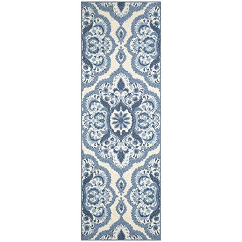 Product Cover Maples Rugs Vivian Medallion Runner Rug Non Slip Hallway Entry Carpet [Made in USA], 2 x 6, Blue