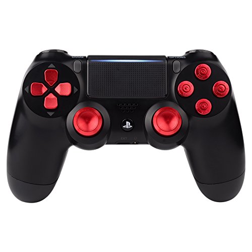 Product Cover eXtremeRate Red Metal Buttons for Playstation 4 Controller, Aluminum Analog Thumbsticks & Bullet Buttons & D-pad Replacements Kits for DualShock 4 PS4 Slim Pro Controller