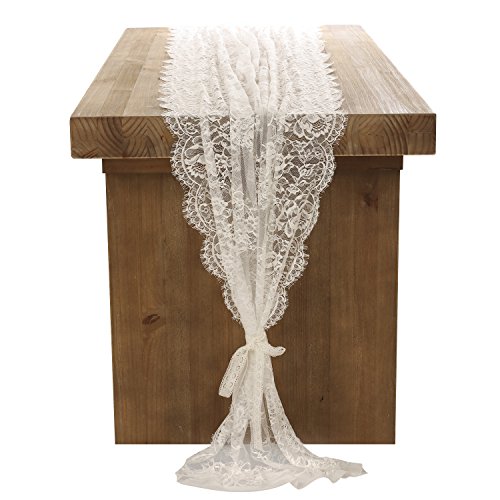 Product Cover Ling's moment 32x120 Inches White Lace Table Runner Overlay Rustic Chic Wedding Reception Table Decor Boho Party Decoration Baby Bridal Shower Decor