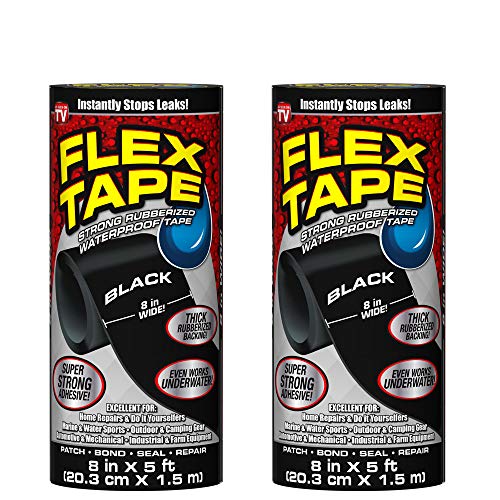 Product Cover Flex Tape Rubberized Waterproof Tape, 8 inches x 5 feet, Black (2 Pack)