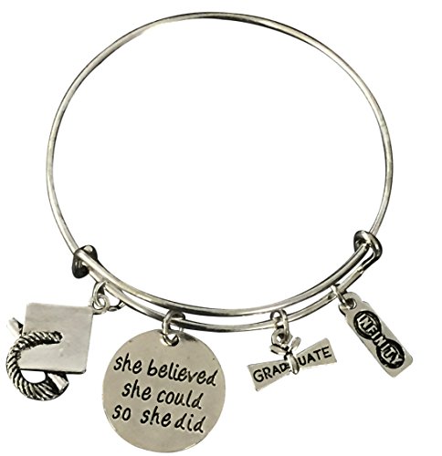 Product Cover Infinity Collection Graduation Charm Bangle Bracelet - She Believed She Could Graduation Gift, for Female Graduates