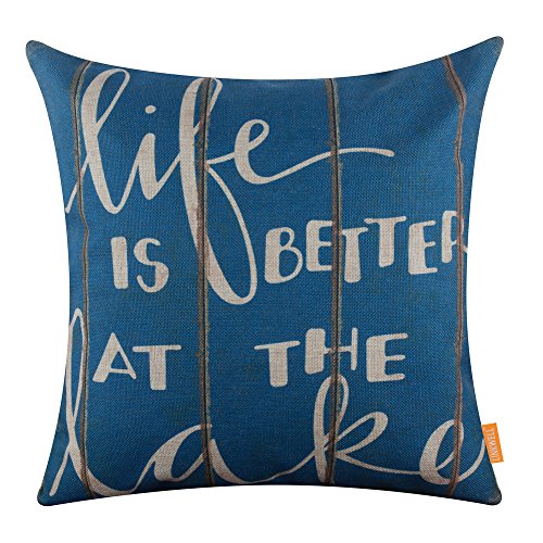 Product Cover LINKWELL 18x18 inches Vintage Life is Better at The Lake Burlap Throw Pillowcase Cushion Cover (CC1271)