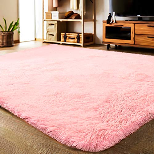Product Cover LOCHAS Soft Indoor Modern Area Rugs Fluffy Living Room Carpets Suitable for Children Bedroom Decor Nursery Rugs 4 Feet by 5.3 Feet (Pink)