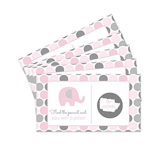 Product Cover Pink and Grey Elephant Scratch Off Game for Girls Baby Shower (28 Pack)