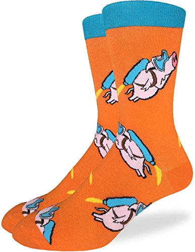 Product Cover Good Luck Sock Men's Flying Pigs Crew Socks - Orange, Adult Shoe Size 7-12