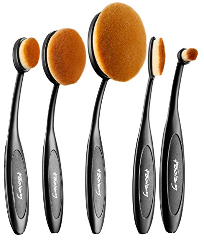 Product Cover Oval Makeup Brush Set Professional Oval Toothbrush Foundation Contour Concealer Eyeliner Blending Cosmetic Brushes Tool (Black 5 Pcs)
