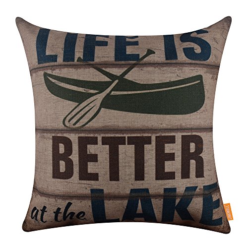 Product Cover LINKWELL 18x18 inches Vintage Life is Better at The Lake Burlap Throw Pillowcase Cushion Cover (CC1270)