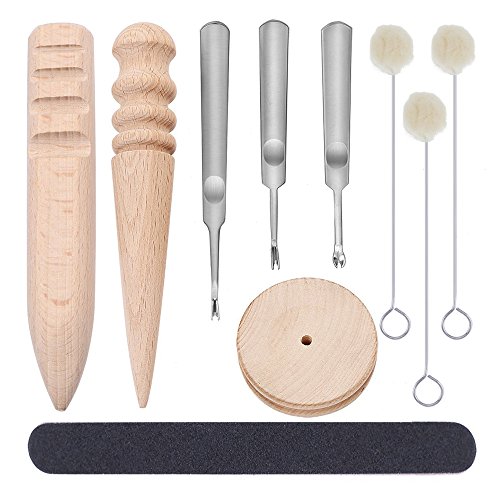 Product Cover Caydo 10 Pieces Leathercraft Edge Skiving Beveler with Multi-Size Solid Wood Leathercraft Edge Slicker Burnisher, Sanding Strip and Wool Daubers