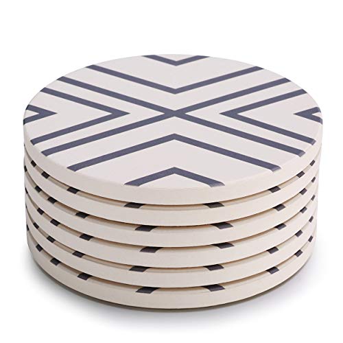 Product Cover LIFVER Coasters for Drinks, Grey-line Style Absorbent Stone Coaster Set with Cork Base, Housewarming Gift for Home Decor, Set of 6