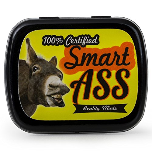 Product Cover 100% Smart Ass Mints - Gift for Sarcastic People - Funny Gifts for Men - Funny Mint Tins - Stocking Stuffers for Friends - Peppermint Mints - Smartass - Donkey Gifts - Reality Mints