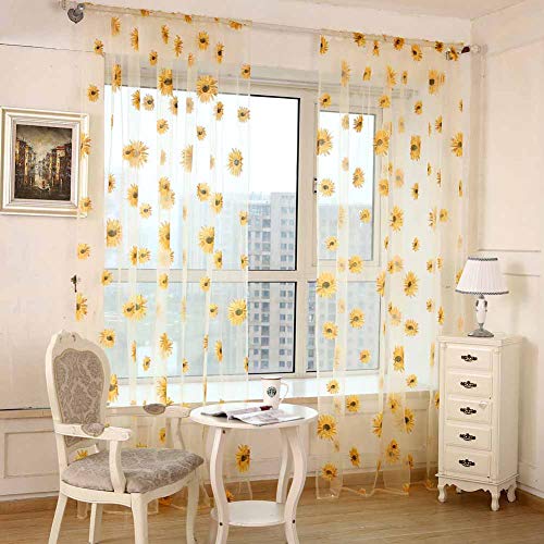 Product Cover Chiffon Sunflower Sheer Curtain Yellow Voile Window Curtain Floral Drape Panel Scarf Valances for Living Room Bedroom Door Window Balcony Semi Sheer Decor