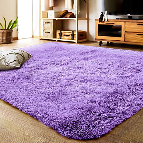 Product Cover LOCHAS Ultra Soft Indoor Modern Area Rugs Fluffy Living Room Carpets Suitable for Children Bedroom Home Decor Nursery Rugs 4 Feet by 5.3 Feet (Purple)