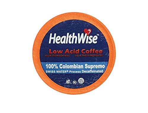 Product Cover HealthWise Low Acid Swiss Water Decaffeinated Coffee for Keurig K-Cup Brewers, 100% Colombian Decaf Supremo, 12 Count