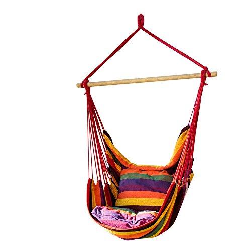 Product Cover CCTRO Hanging Rope Hammock Chair Swing Seat, Large Brazilian Hammock Net Chair Porch Chair for Yard, Bedroom, Patio, Porch, Indoor, Outdoor - 2 Seat Cushions Included