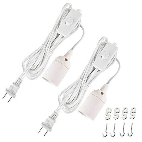 Product Cover Simple Deluxe HILAMPCORDXLX2 2-Pack 20 Feet Extension Hanging Lantern Pendant Light Lamp Cord Cable E26/E27 Socket (no Bulb Included) On/Off Switch, 2 Pack Button, white