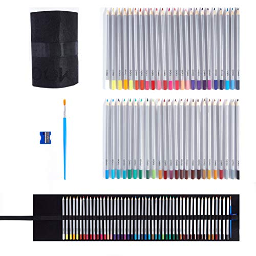 Product Cover OOKU Artist Pro Watercolor Pencils Set 48 Colors / 51 Pc Full Kit | Wet Water Color Pencils Set / Dry Coloring Pencils Set for Adults, Kids | w/BONUS Wool Pencil Wrap, Watercolor Brush, Sharpener