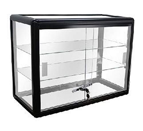 Product Cover Elegant Black Aluminum Display Table Top Tempered Glass Show Case. Sliding Glass Doors with Lock