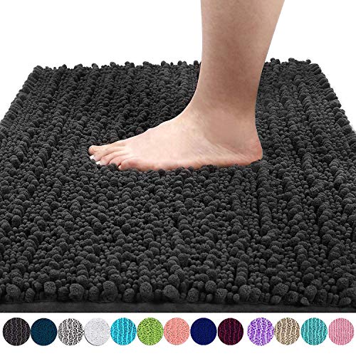 Product Cover Yimobra Original Luxury Chenille Bath Mat, Soft Shaggy and Comfortable, Large Size, Super Absorbent and Thick, Non-Slip, Machine Washable, Perfect for Bathroom (31.5 X 19.8 Inches, Dark Gray)