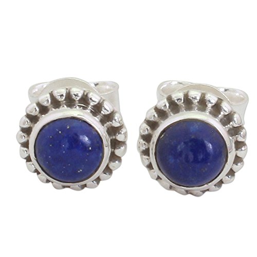 Product Cover NOVICA Lapis Lazuli .925 Sterling Silver Post Round Stud Earrings, Blue Globe'