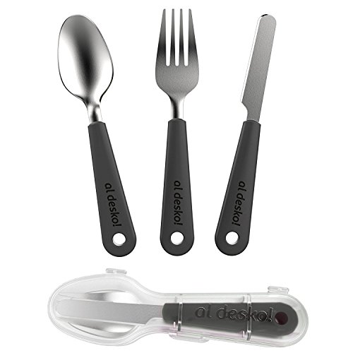 Product Cover Travel Utensils with Case, Travel Silverware Cutlery Lunch Eating Set, 3pc Stainless Steel Knife, Fork, Spoon Ideal for Lunch Box, Picnic and Traveling