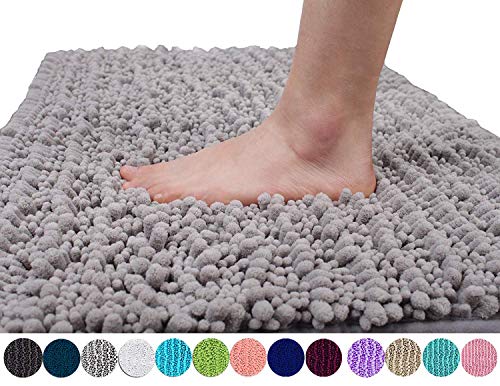 Product Cover Yimobra Original Luxury Chenille Bath Mat, Soft Shaggy and Comfortable, Large Size, Super Absorbent and Thick, Non-Slip, Machine Washable, Perfect for Bathroom (31.5 X 19.8 Inches, Gray)