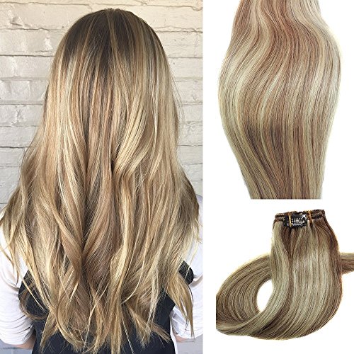 Product Cover Myfashionhair Clip in Hair Extensions Real Human Hair Extensions 18 inches 70g Clip on for Fine Hair Full Head 7 pieces Silky Straight Weft Remy Hair