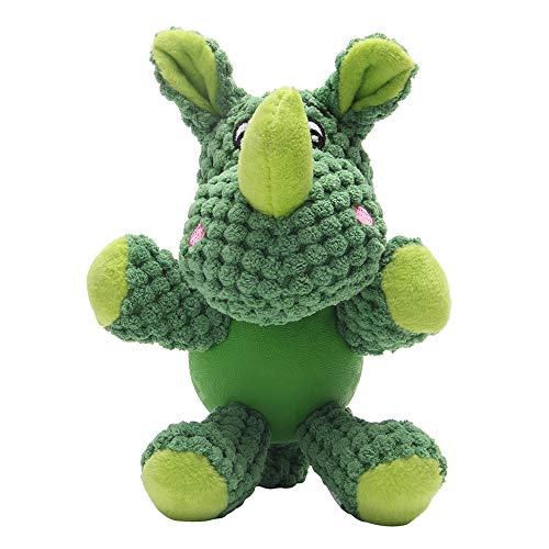 Product Cover EETOYS Squeaky Plush Dog Toy Durable Small Dog Toys Low Stuffing Interactive Dog Plush Toys For Teething Puppy Chew Toys Reduces Boredom With Chew Guard Squeaker (Small, Rhinoceros with Squeaker Body)