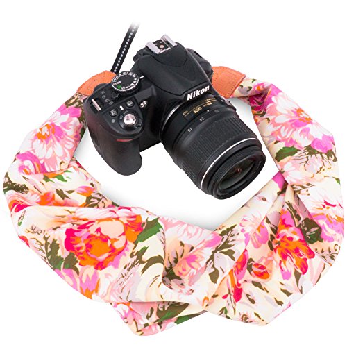 Product Cover Wolven Soft Scarf Camera Neck Shoulder Strap Belt Compatible with All DSLR/SLR/Digital Camera (DC)/Instant Camera/Nikon/Canon/Sony/Olympus/Leica/Fujifilm Etc, Yellow Flower