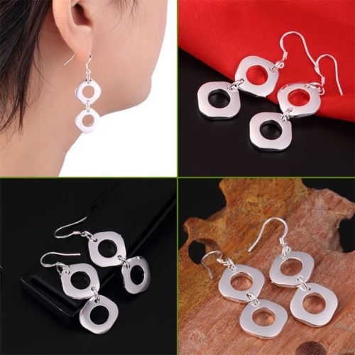 Product Cover Alicenter(TM) Women 925 Sterling Silver Geometry Square Dangle Earrings Charm Jewelry