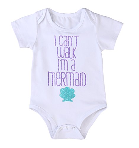 Product Cover Baby Girls I Can't Walk I'm a Mermaid Bodysuits Infant Cotton Rompers Outfits (0-3M, white)