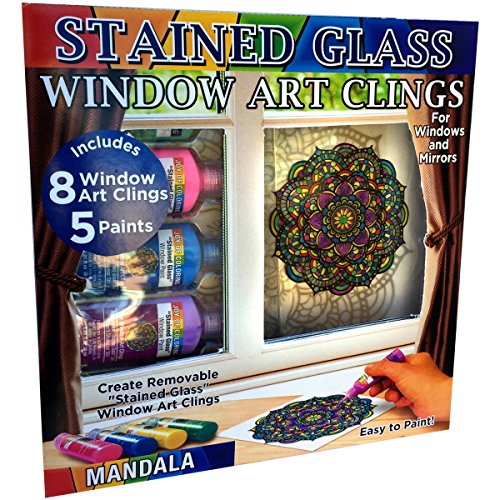 Product Cover Joy of Coloring Zorbitz, Stained Glass Window Art Cling Kit DIY, 8 Clings & 5 Colors Paint Craft Kit