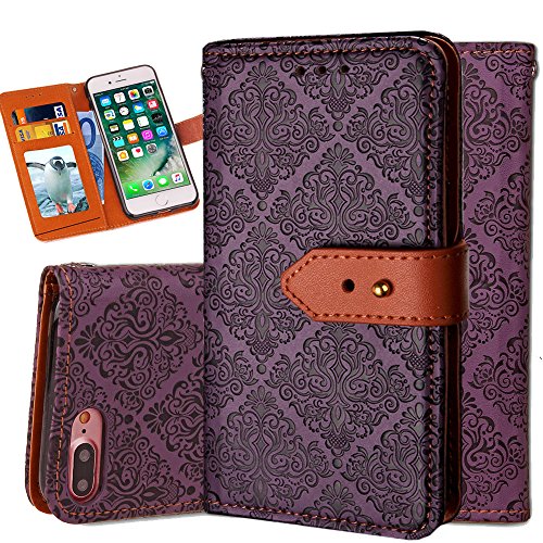 Product Cover iPhone 6S Plus Leather Wallet Case,Auker Durable Folio Flip Vintage Fold Stand Case Full Body Shock Scratch Drop Protection Pocket Purse Cover with Card Holders&Wrist Strap for Women/Men-Purple