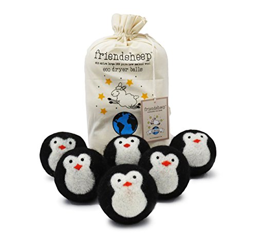 Product Cover Friendsheep Organic Eco Wool Dryer Balls - Black Penguin - Handmade, Fair Trade, No Lint - Cool Friends Pack of 6