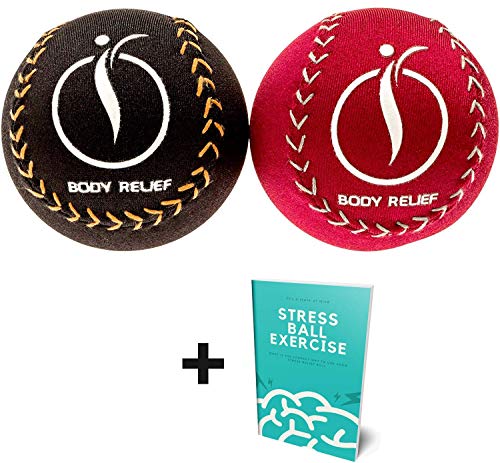 Product Cover (Two Balls) Professional Stress Ball for Adults Made of Gel | Perfect Stress Relief and Hand Squeeze Ball | Black and Red Durable 2 Pieces with User Guide e-Book (Available in PDF for Instant Access)