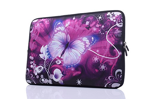 Product Cover YIDA 13.3-Inch to 14-Inch Laptop Sleeve Case Neoprene Carrying Bag with Hidden Handles for MacBook/Notebook/Ultrabook/Chromebooks (Pink Butterfly)