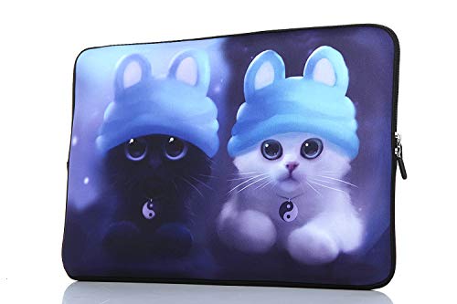Product Cover 13.3-Inch to 14-Inch Laptop Sleeve Case Neoprene Carrying Bag with Hidden Handles for MacBook/Notebook/Ultrabook/Chromebooks (Blue Cat)