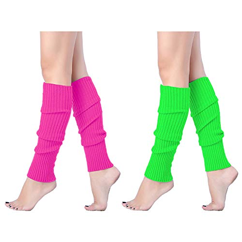 Product Cover V28 Women Winter 80s Eighty's Warm Leg Warmers Knitted Long Socks, 2(Green+Rose)